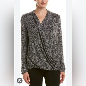 Max Studio Heather Gray Deep V Neck Wrap Draped Open Sweater